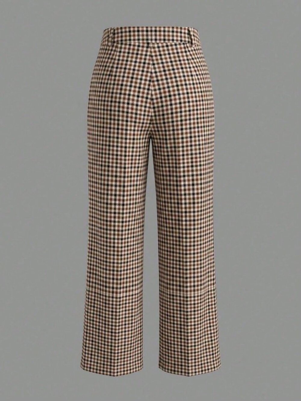 Multicolor Casual Women's Plaid High Waist Straight Leg Pants - Picture 7 of 8